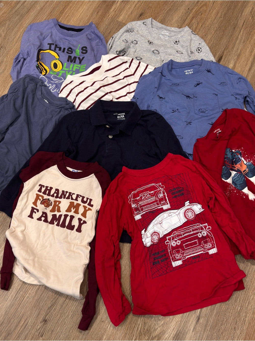Assorted Boys Long Sleeve Shirt Bundle - Red, Navy, Gray, Cream, Blue